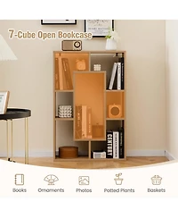 7-Cube Geometric Bookshelf with Anti-Toppling Device Modern Open Bookcase