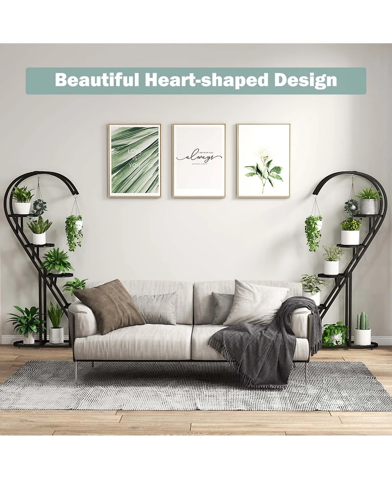 Costway 5 Tier Metal Plant Stand Heart-shaped Shelf with Hanging Hook for Multiple Plants
