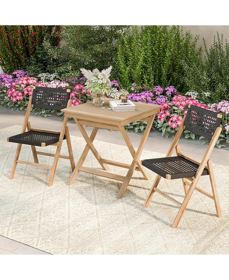 Costway 27.5" Patio Bistro Table with Slatted Tabletop Sturdy Wood Frame & Thickened Top