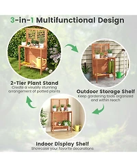 Wood Potting Bench Waterproof Garden Table with 2-Tier Open Storage Shelf