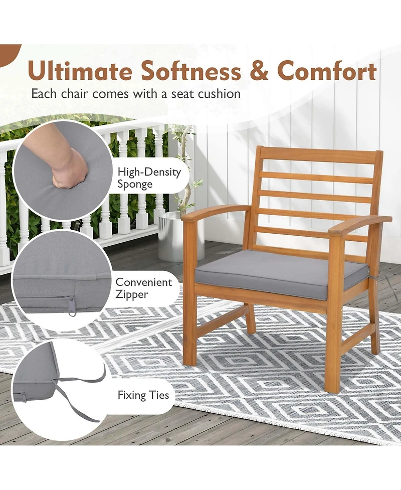 3 Pcs Outdoor Furniture Set Acacia Wood Conversation with Soft Seat Cushions
