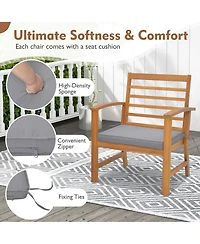 3 Pcs Outdoor Furniture Set Acacia Wood Conversation with Soft Seat Cushions