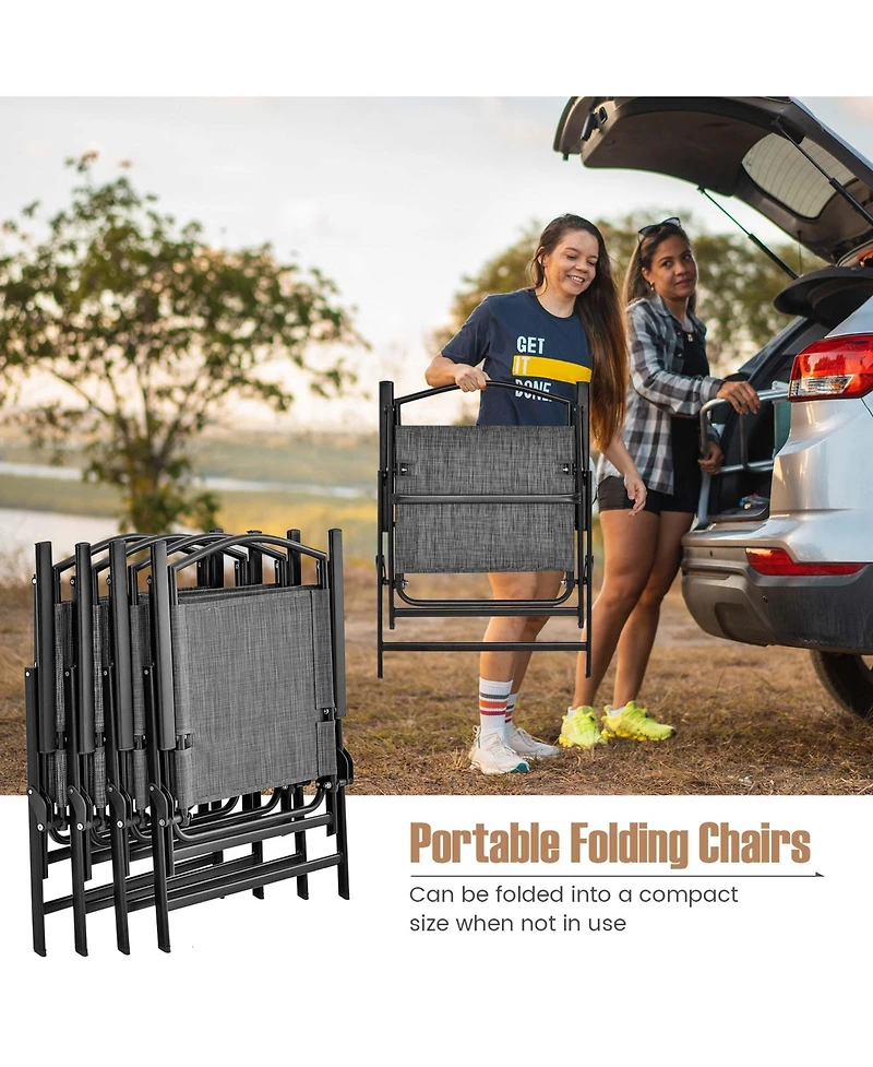 Costway Patio Folding Dining Chairs Set of 4 with Cozy Seat Fabric & Heavy-Duty Metal Frame