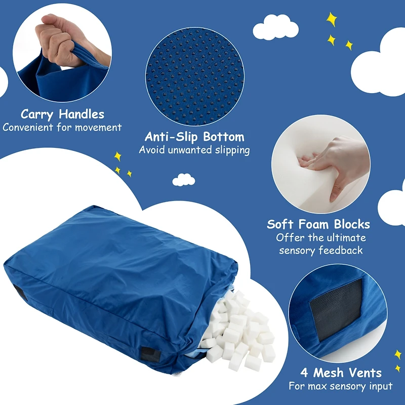 47" x 35.5" Crash Pad Sensory Mat with Foam Blocks and Washable Velvet Cover
