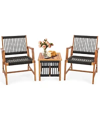 Patio 3pcs Acacia Wood Outdoor Furniture Bistro Set All-Weather Rope Woven
