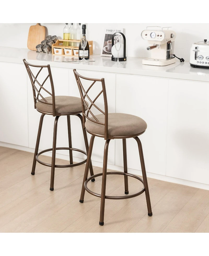 Set of 2 24/30 Inch Adjustable Swivel Barstools Metal Dining Chairs