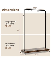 Industrial Pipe Rolling Garment Rack Heavy Duty Clothing Rack with Hooks & Shelf