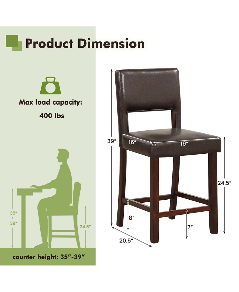 Set of 2 Upholstered Bar Stools 24.5'' Dining Chairs with Back