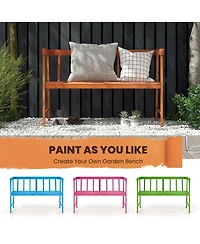 Costway Patio Acacia Wood Bench 2-Person Slatted Seat Backrest 800 Lbs