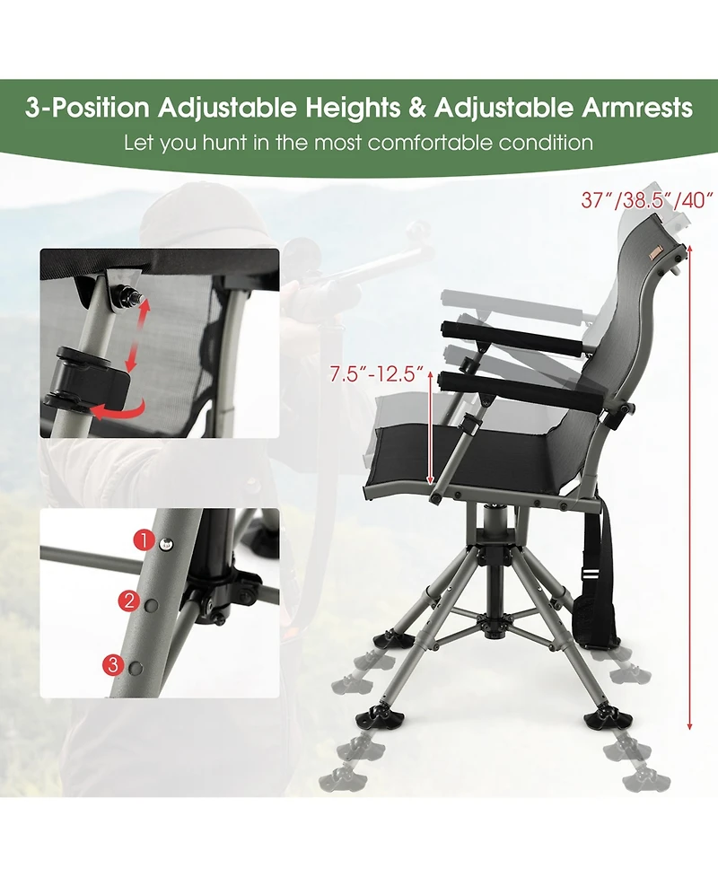Costway 360 Degree Silent Swivel Hunting Chair w/ All-terrain Feet Pads Support 400 Lbs