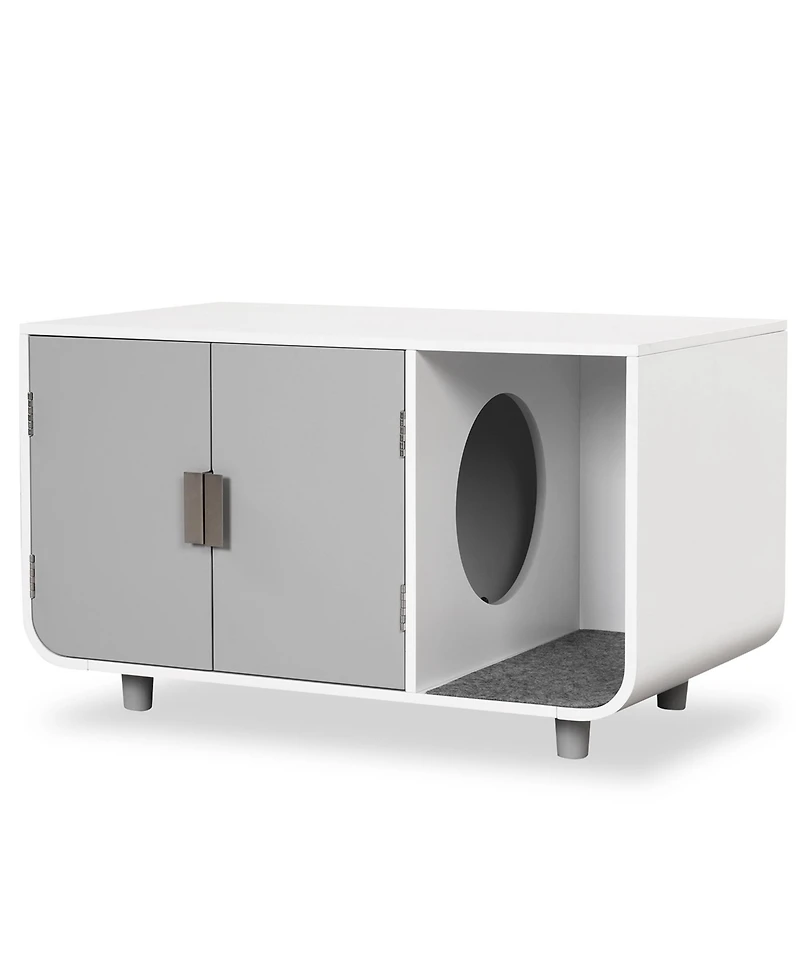 Cat Litter Box Enclosure Furniture Hidden Cat Washroom with Rubber Wood Legs