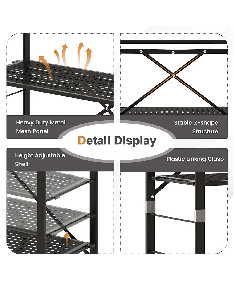 5-Tier Foldable Storage Shelves Adjustable Collapsible Organizer Rack with Wheels