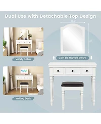 Vanity Table Set Makeup Desk Cushioned Stool 3 Drawer Large Mirror