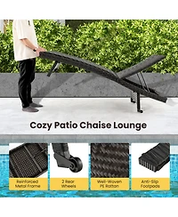 1PC Folding Patio Chaise Lounge Chair Outdoor Rattan Adjustable Recliner Quick Dry Foam