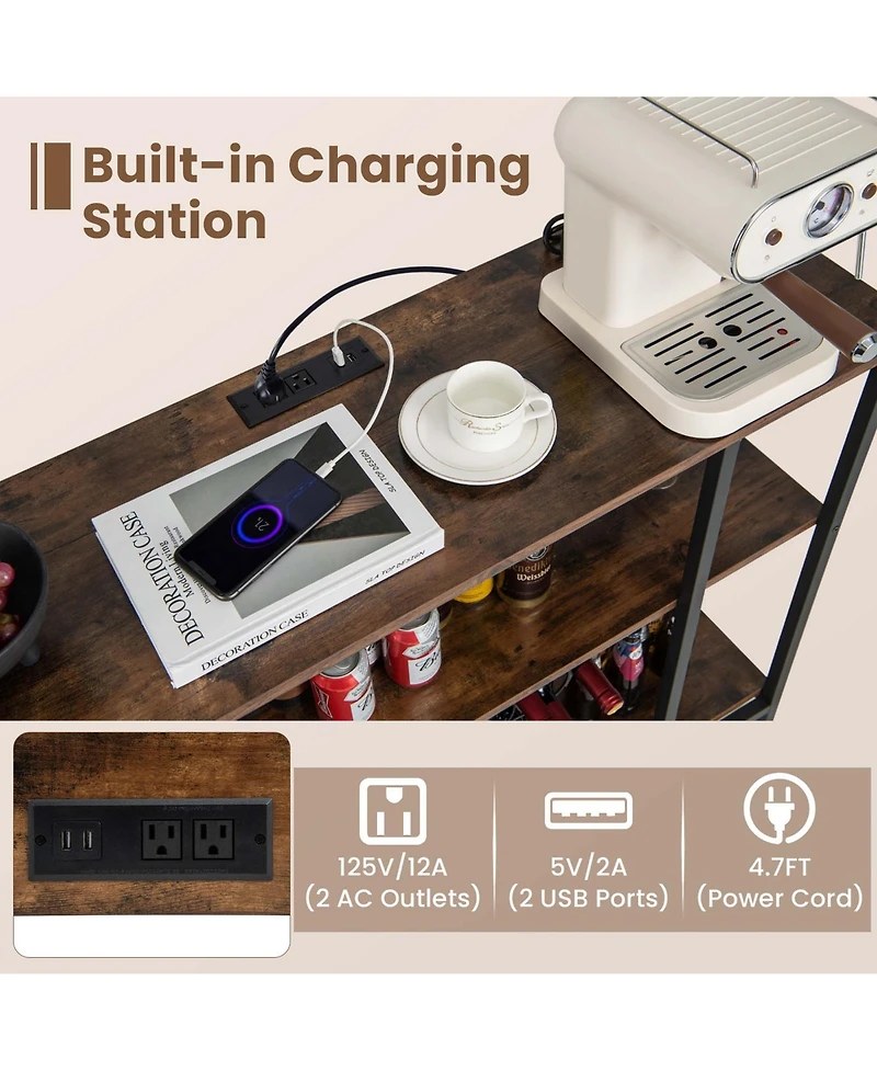 Cabinet Bar Table Rack for Drinks Glasses with Power Outlets