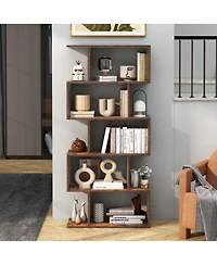1 Pc 5-Tier Bookshelf Geometric S-Shaped Bookcase Room Divider Storage Display Shelf