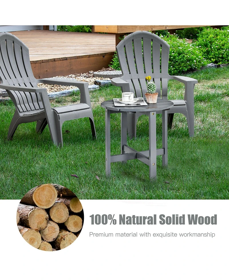 Costway 18'' Patio Round Side End Coffee Table Wooden Slat Garden Deck