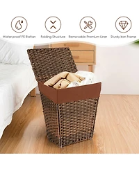 Handwoven Laundry Hamper Foldable w/Removable Liner, Lid & Handles