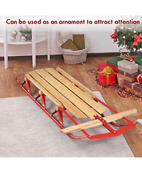 54''Kids Wooden Snow Sled Runners Steering