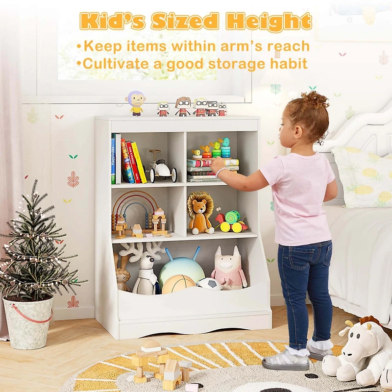 34.5" Kids Bookshelf with Anti-Tipping Kits Multi-functional Display Rack