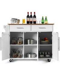 Kitchen Island Trolley Cart Wood Brown Top Rolling Storage Cabinet