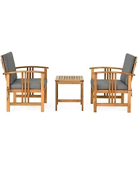 3PCS Solid Wood Patio Furniture Set Table&Chairs