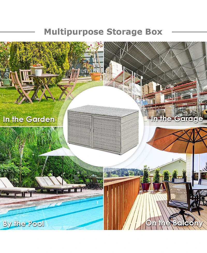 88 Gallon Garden Patio Rattan Storage Container Box Bin Shelf