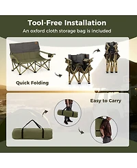 Gymax Oversized Camping Chair Folding Loveseat Camping Couch w/ Cup Holders & Padding Green
