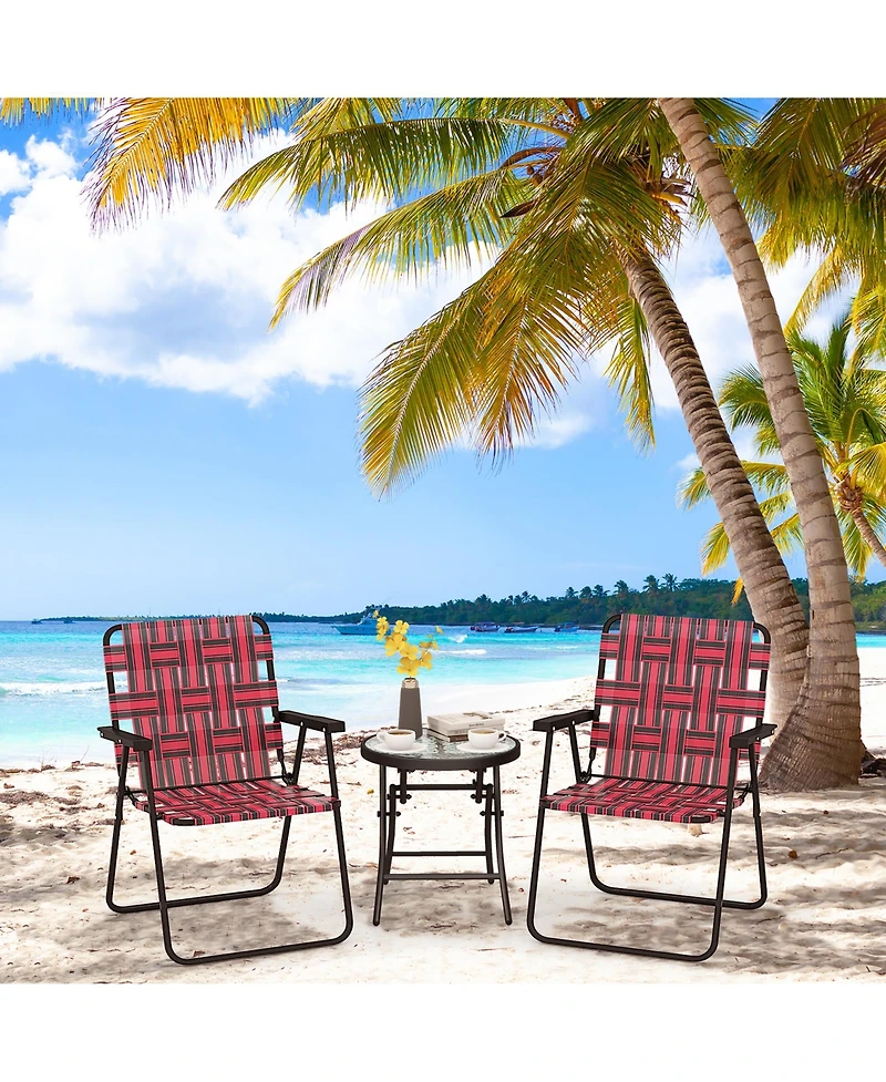 Gymax Set of 4 Patio Folding Web Chair Set Portable Beach Camping Chair Red