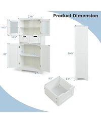Bathroom Floor Storage Cabinet Kitchen Cupboard with 2 Drawers & Glass Doors
