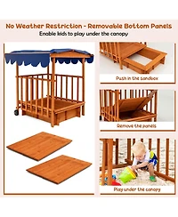 Wooden Retractable Sandbox with Cover & Built-in Wheels Kids