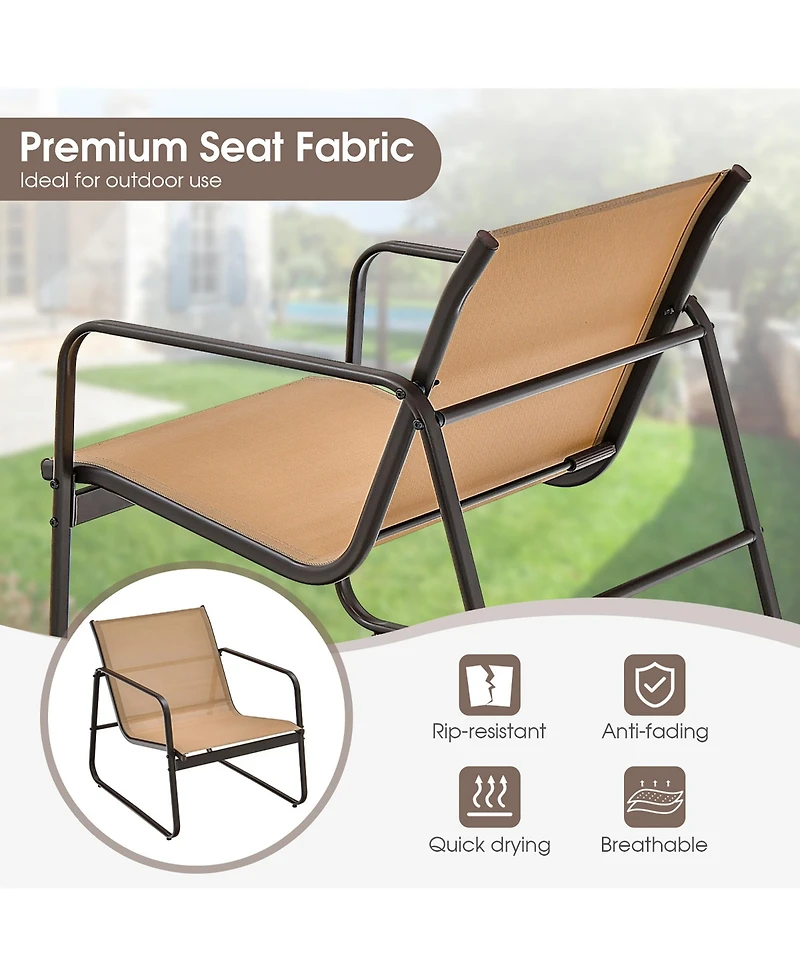 Costway 3 Pieces Patio Conversation Set Outdoor Metal Chair & Table Tempered Glass Top