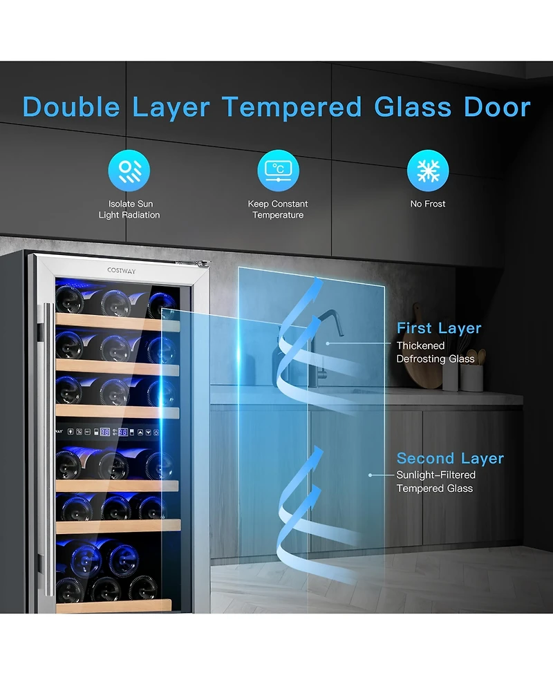 30-Bottle Freestanding Wine Cooler 15''Dual Zones Wine Cellar
