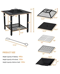 Costway 31'' Outdoor Fire Pit Dining Table Charcoal Wood Burning