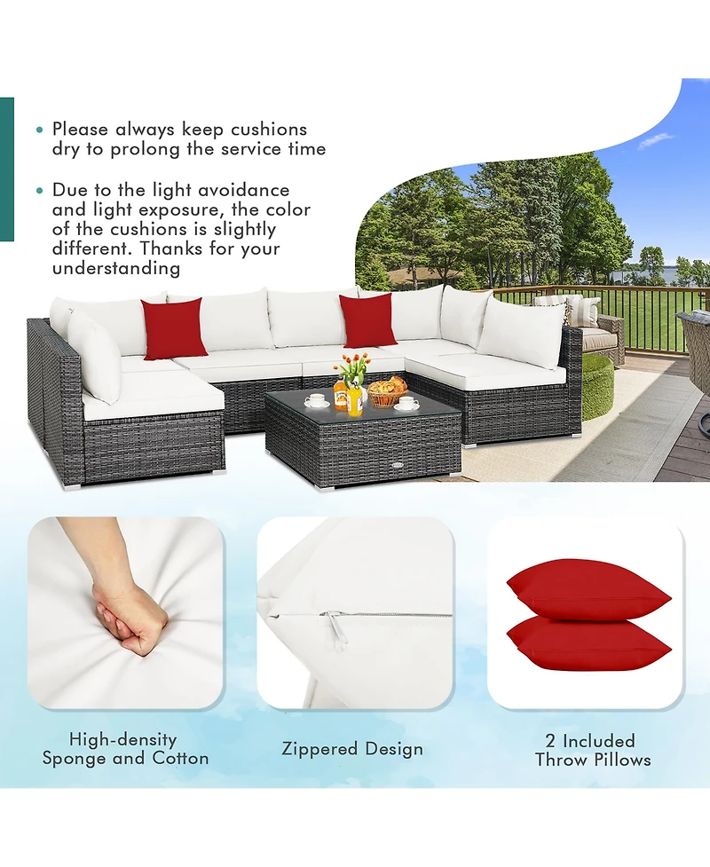 Costway 7PCS Patio Rattan Furniture Set Sectional Sofa Cushioned Garden