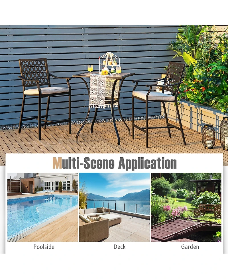 Costway Patio Square Bar Table Wood-Like Tabletop Metal Frame Garden Backyard