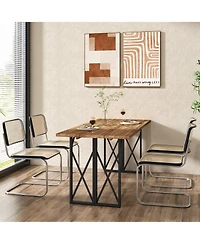 Costway 67'' Patio Rectangle Table Heavy-Duty Acacia Wood Dining Table with Umbrella Hole
