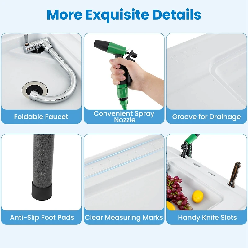 Costway Folding Fish Cleaning Table Portable Camping Table with Faucet Hose Grid Rack