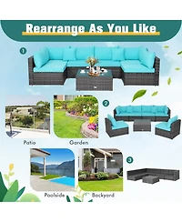 Costway 7PCS Patio Rattan Furniture Set Sectional Sofa Cushioned Garden