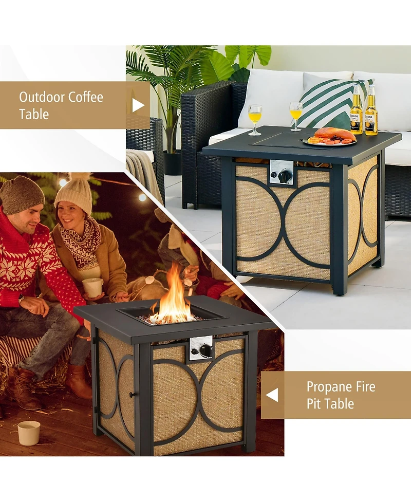 Costway 28 Inch Square Propane Gas Fire Pit Table with Fire Glasses &Rain