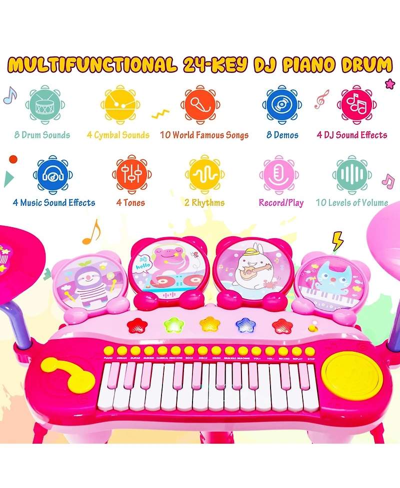 24 Key Dj Piano Keyboard Drum Toy Music Instrument w/MP3 Microphone Cymbal