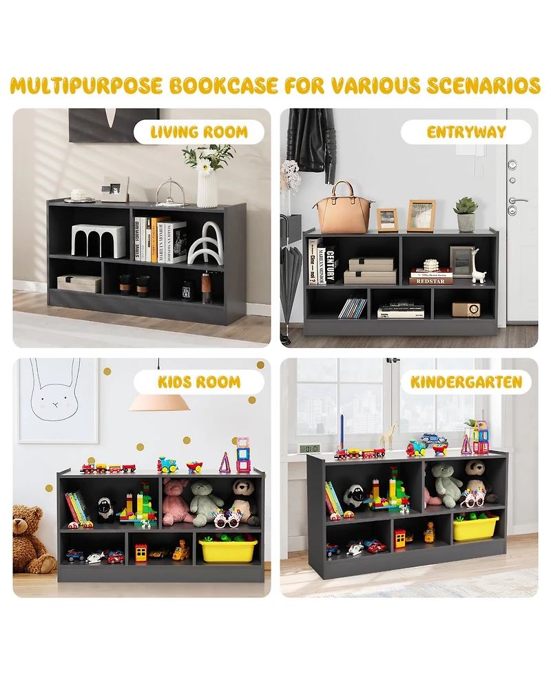 Kids 2-Shelf Bookcase 5-Cube Wood Toy Storage Cabinet Organizer