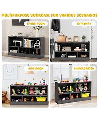 Kids 2-Shelf Bookcase 5-Cube Wood Toy Storage Cabinet Organizer