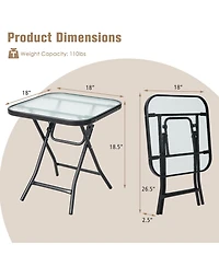 Costway Patio Folding Square Glass Side Table Bistro Coffee Table Plant Stand