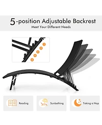 Costway 2 Pcs Patio Folding Chaise Lounge Chair Recliner Adjustable Stackable Deck