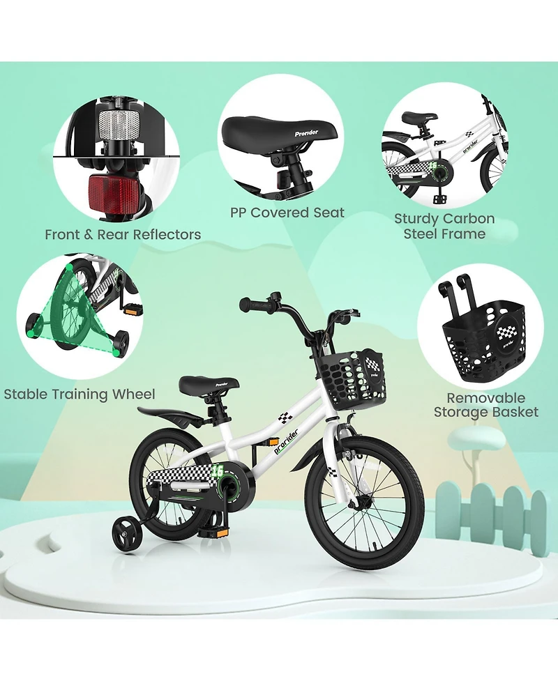 16'' Kid's Bike with Removable Training Wheels & Basket for 4-7 Years Old