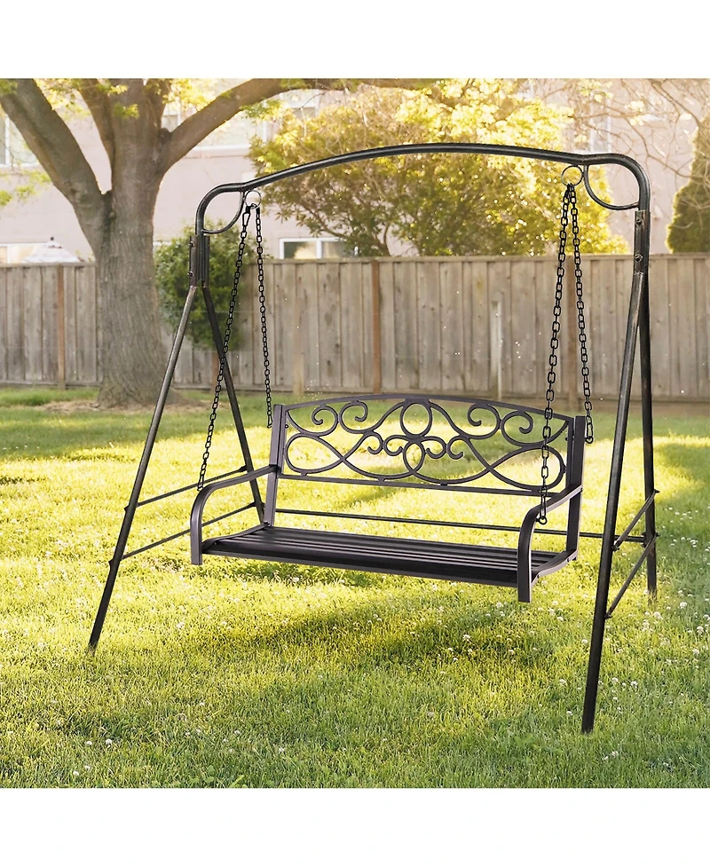 Costway Outdoor 2-Person Metal Porch Swing Hanging Patio Bench 485 Lbs Capacity