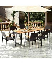 Gymax Patented 7PCS Patio Garden Dining Set Outdoor Dining Furniture Set w/ Umbrella Hole