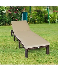 Costway Outdoor Rattan Lounge Chair Chaise Recliner Adjustable Cushioned Patio