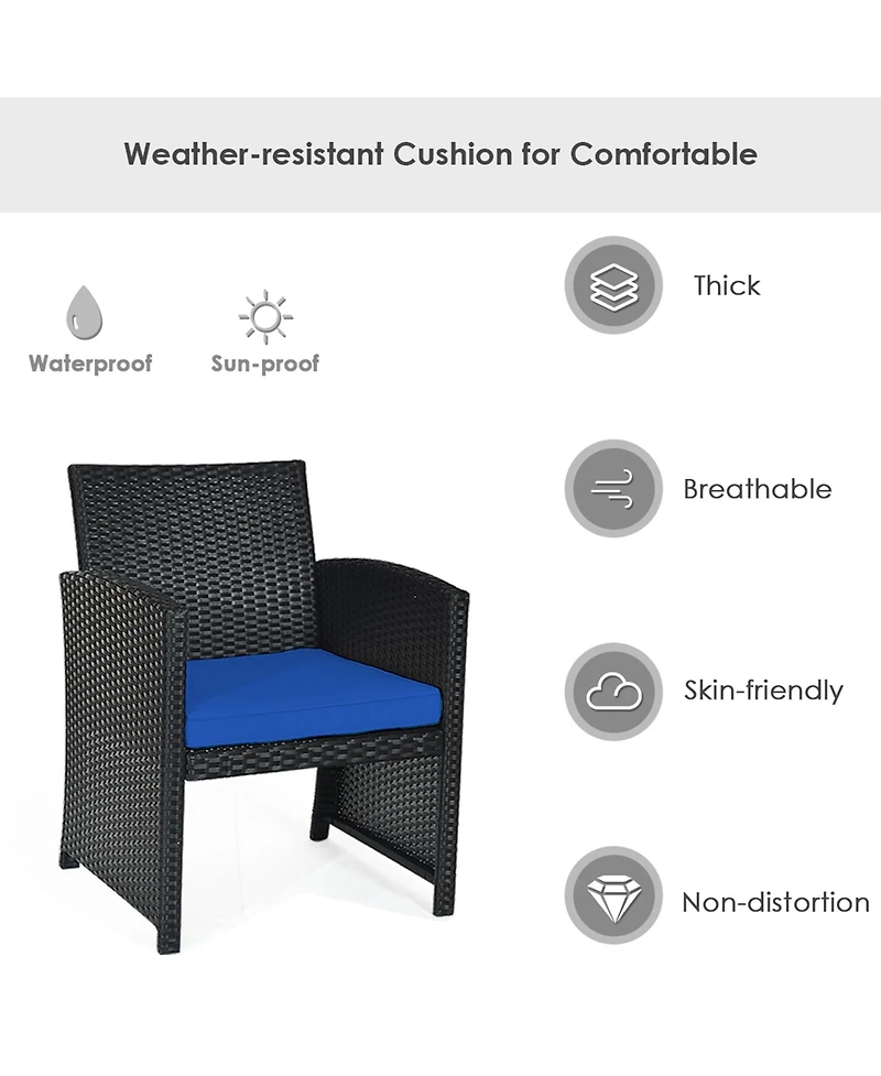 Gymax 4PCS Rattan Outdoor Conversation Set Patio Furniture Set w/ Navy Cushions